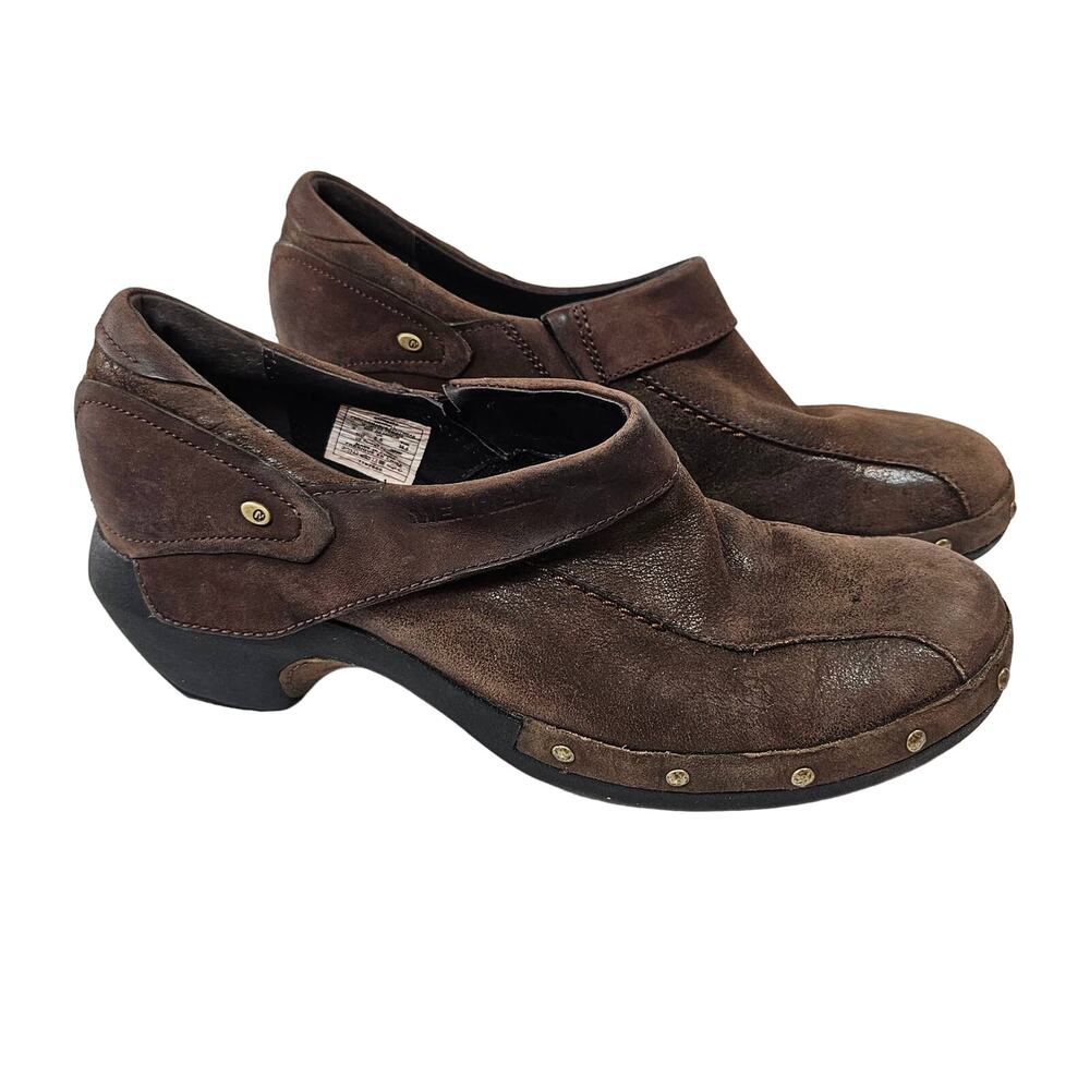 Merrell Luxe Wrap‎ Espresso Brown Leather Clogs Studded J68680 Women 8